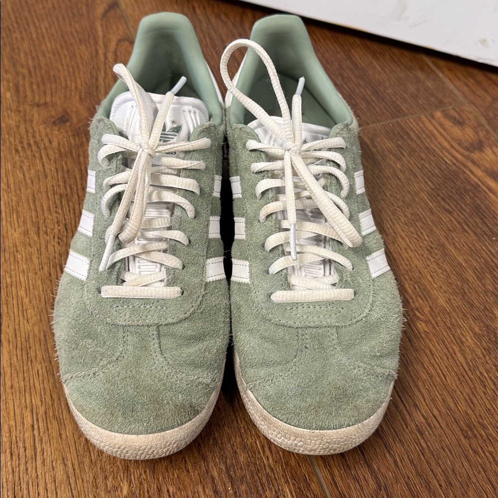 adidas Sage Green & White Gazelle Suede Sneakers - Picture 5 of 10